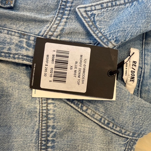 Re/Done Blue Crop Top with Short Sleeves - Picture 2 of 6